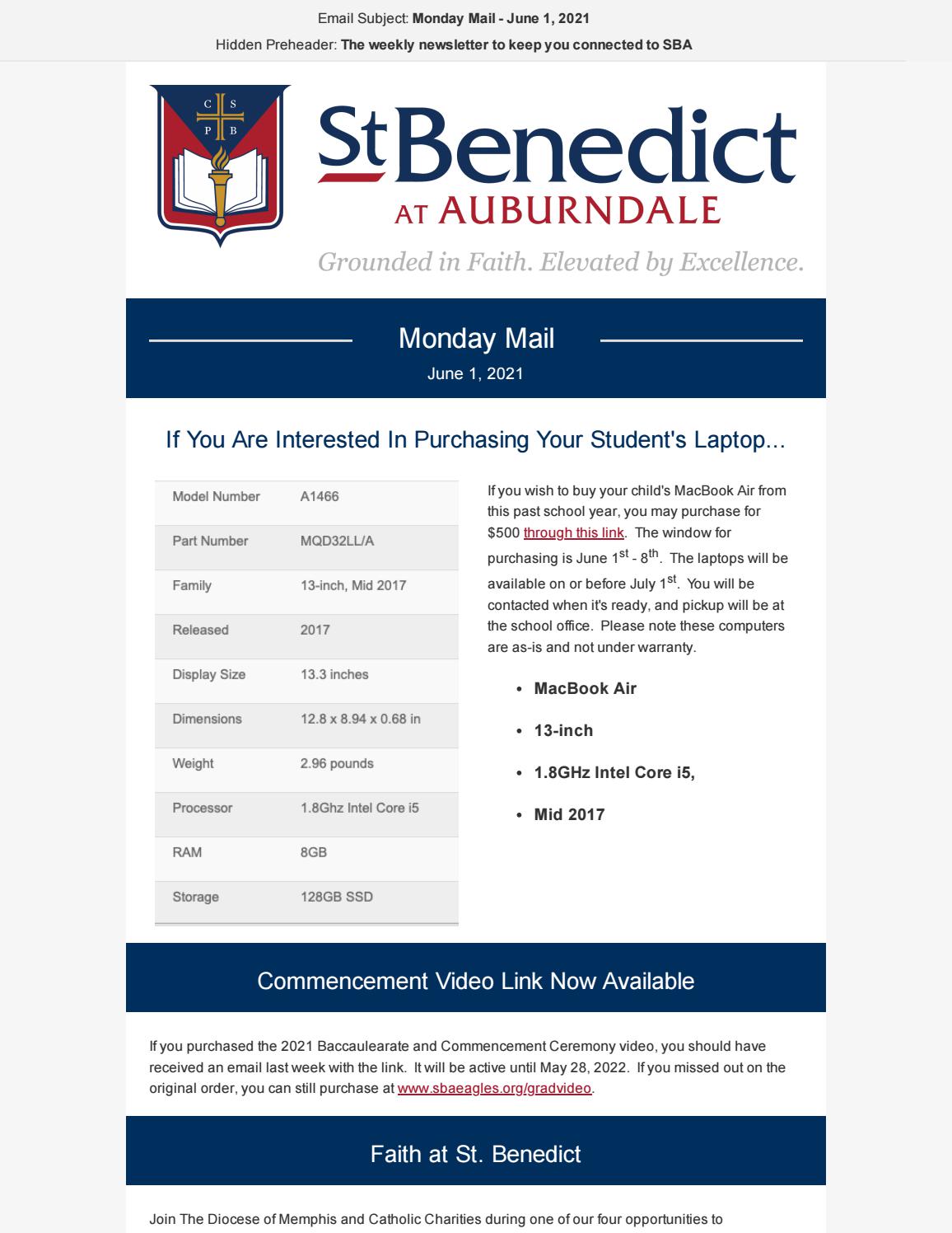St. Benedict Monday Mail 06/01/21 by Saint Benedict at Auburndale Issuu