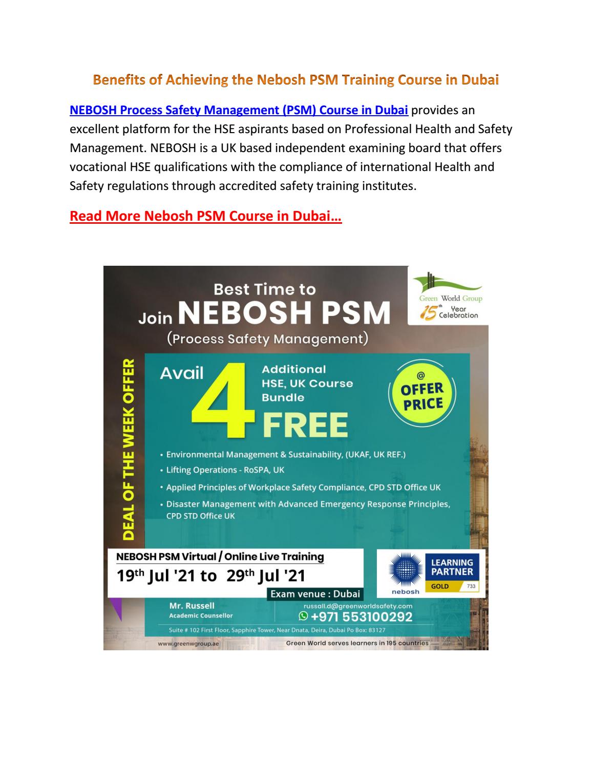 Benefits of Achieving the Nebosh PSM Training Course in Dubai by ...