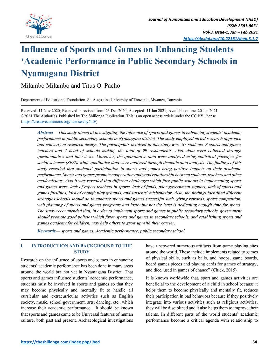 Influence of Sports and Games on Enhancing Students ‘Academic ...