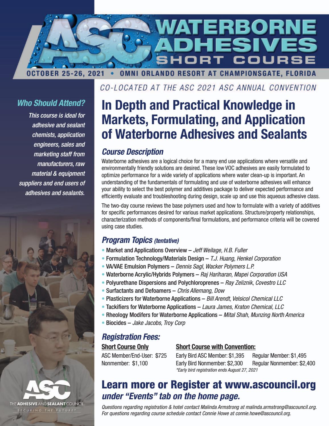 ASC Waterborne Adhesives Short Course Handout by The Adhesive & Sealant