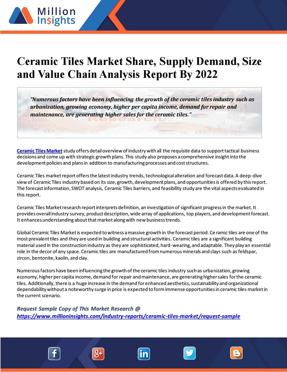 Ceramic Tiles Market Sales, Revenue, Share and Growth Rate to 2022 by