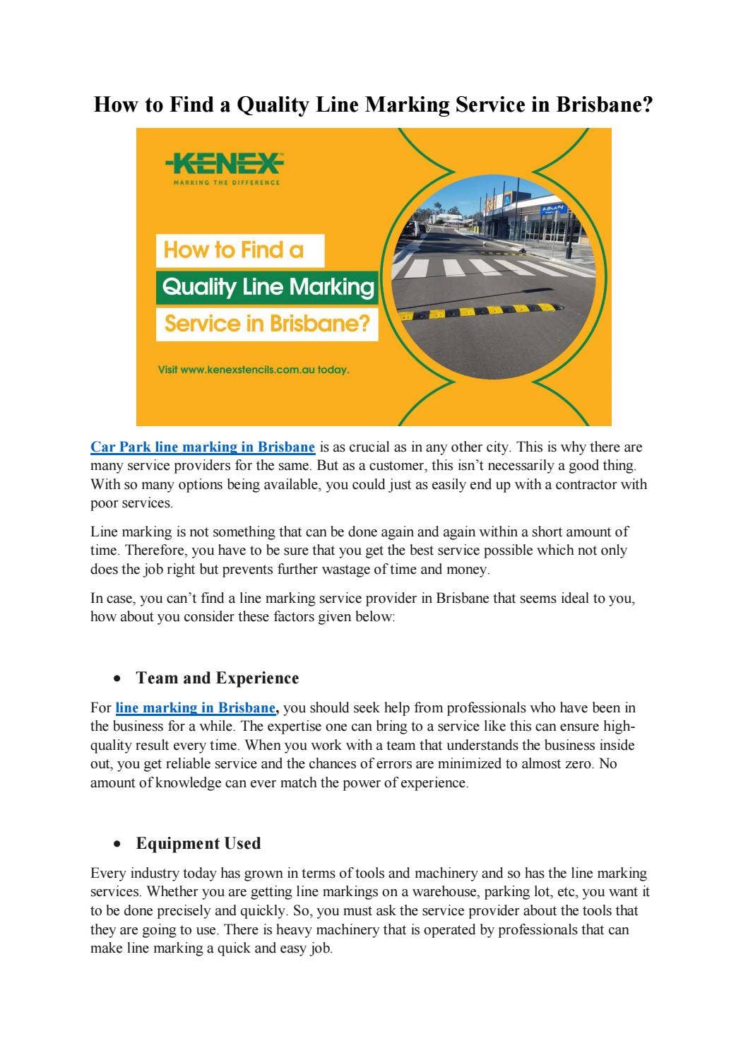 How to Find a Quality Line Marking Service in Brisbane? by Kenex ...