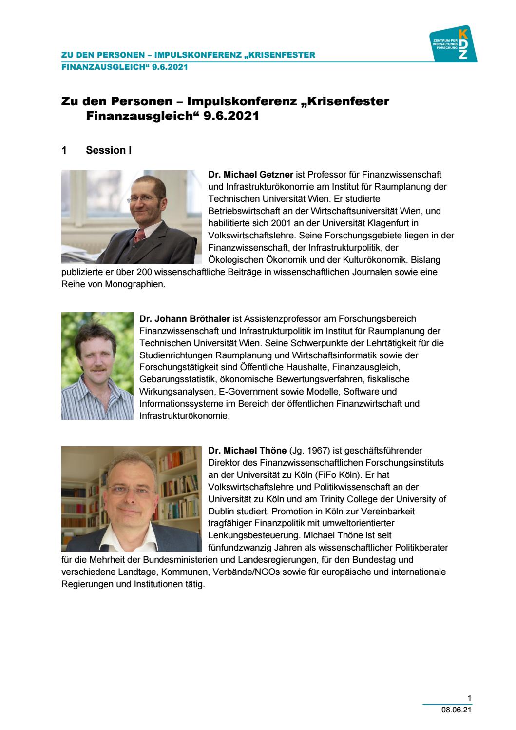 Zu den Personen - Impulskonferenz krisenfester Finanzausgleich by kdz ...