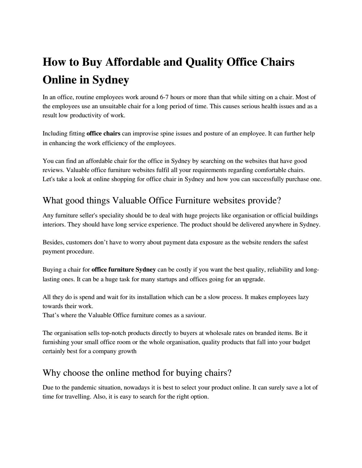How to Buy Affordable and Quality Office Chairs Online in Sydney by Value Office Furniture Issuu