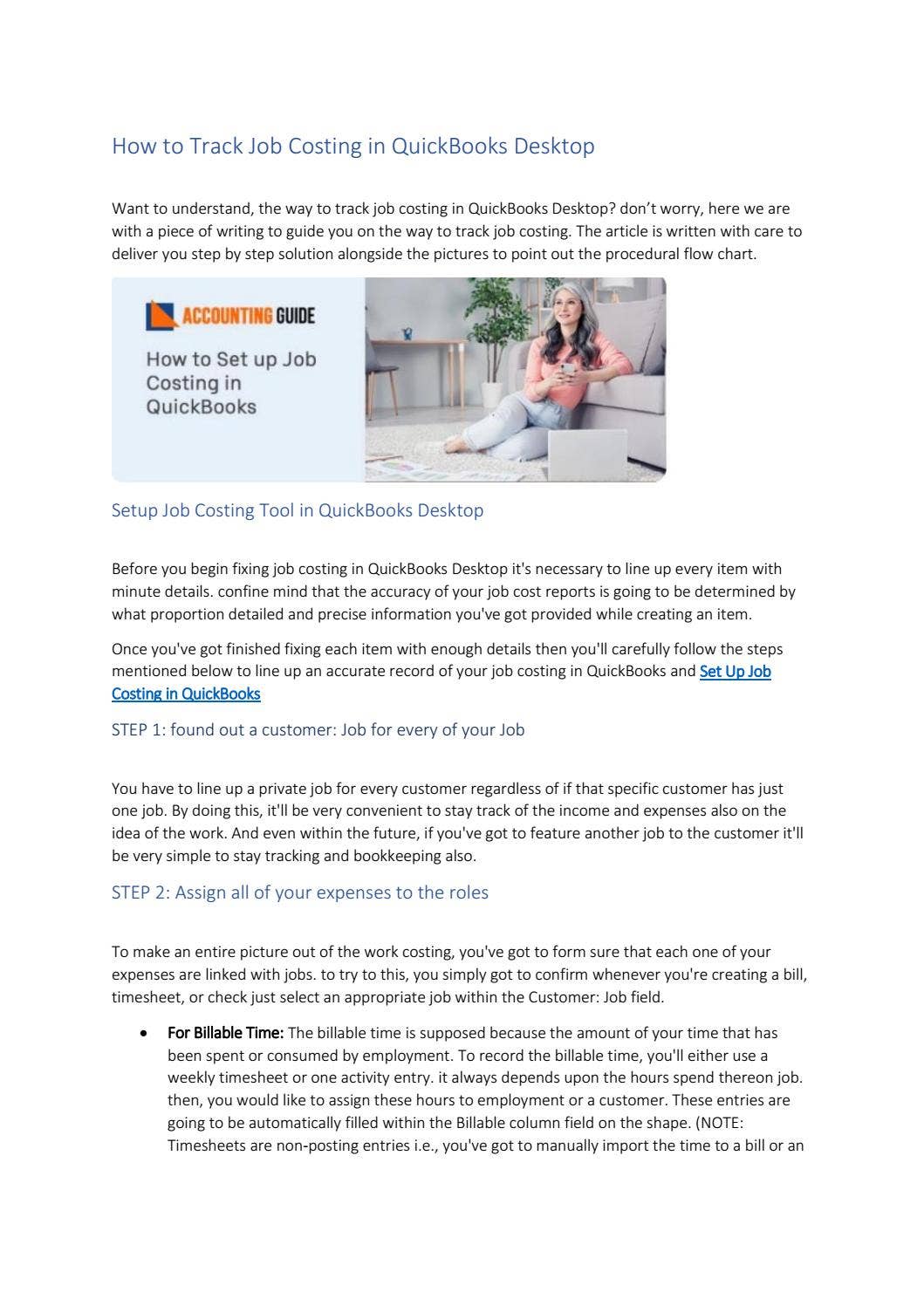 Process to Set Up Job Costing in QuickBooks by accounting advice - Issuu