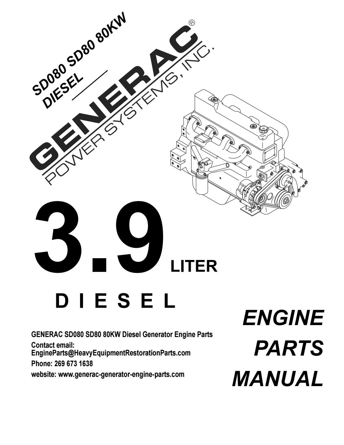 Generac SD080 SD80 80KW Diesel Generator Parts Manual, Engine Parts