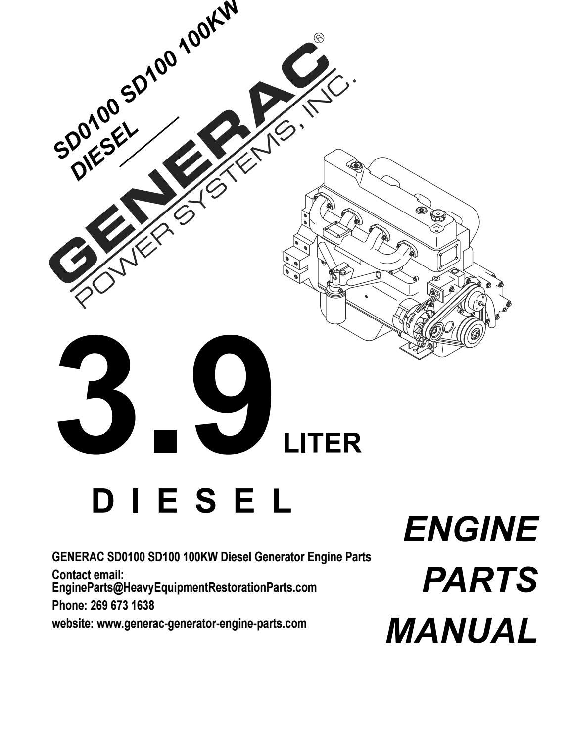 Generac SD0100 SD100 100KW Diesel Generator Parts Manual, Engine Parts
