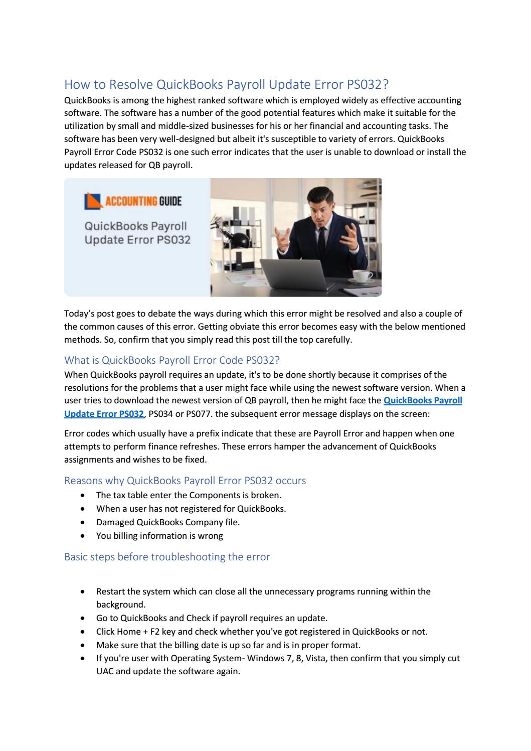 How to Resolved QuickBooks Payroll Update Error PS032 by accounting