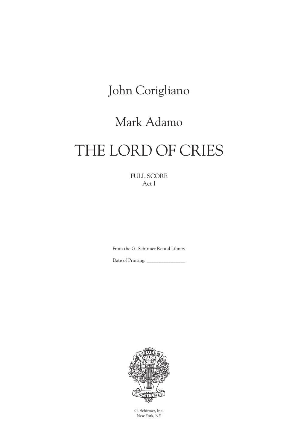 Corigliano Adamo Lord Of Cries Act I Full Score By Scoresondemand Issuu
