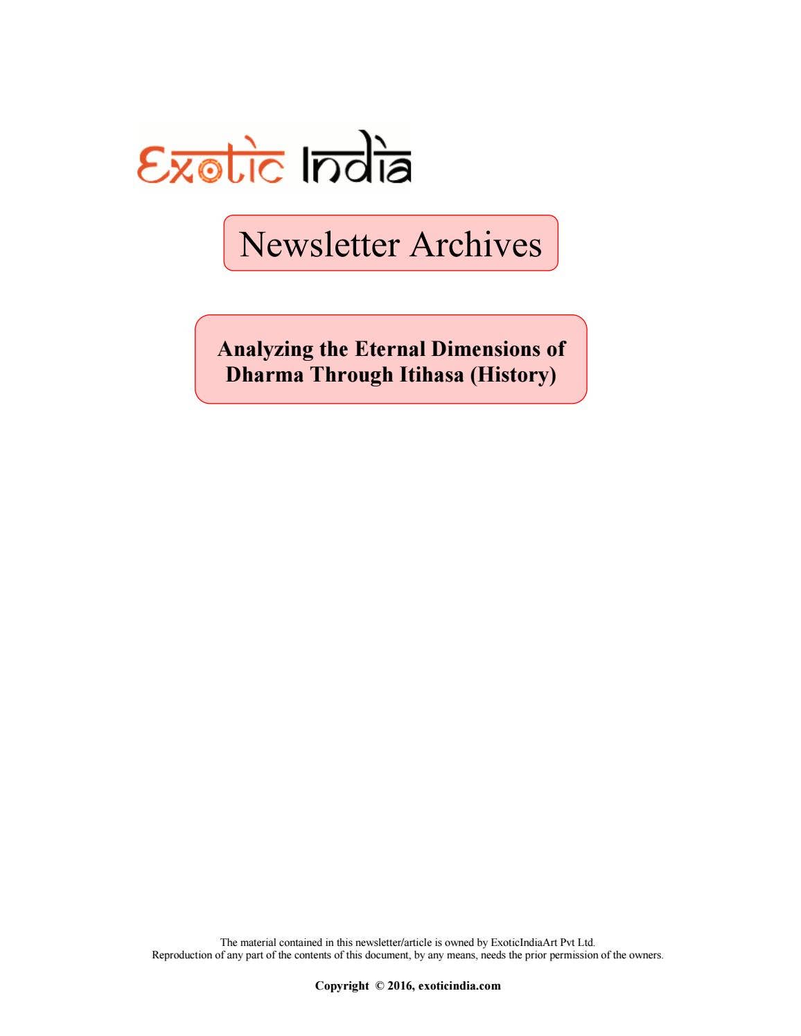 Analyzing the Eternal Dimensions of Dharma Through Itihasa (History) by ...