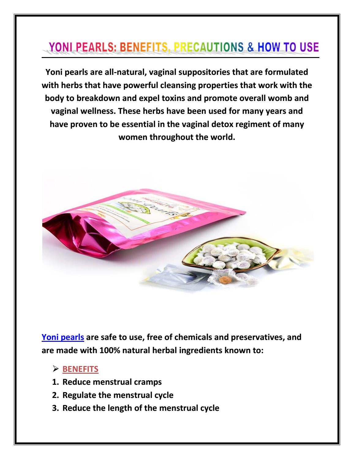 Yoni pearls Benefits, precautions and how to use it by