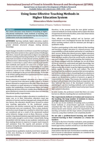 Using Some Effective Teaching Methods In Higher Education System By Using Some Effective Teaching Methods In Higher Education System By