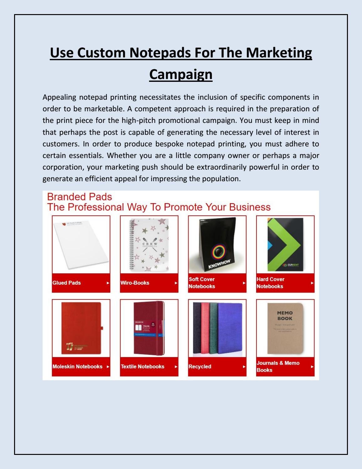 Marketing Notepad Layout Use Custom Notepads For The Marketing Campaign by Brandedpads - Issuu
