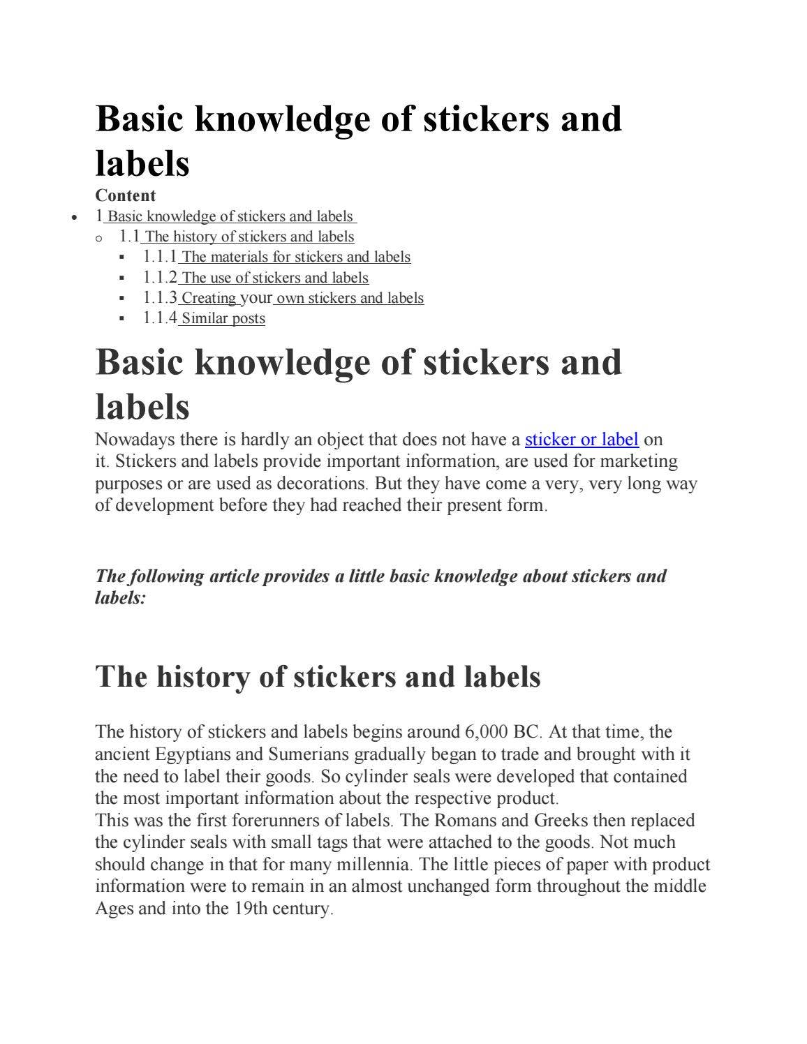 Basic knowledge of stickers and labels by Lahore Centre - Issuu