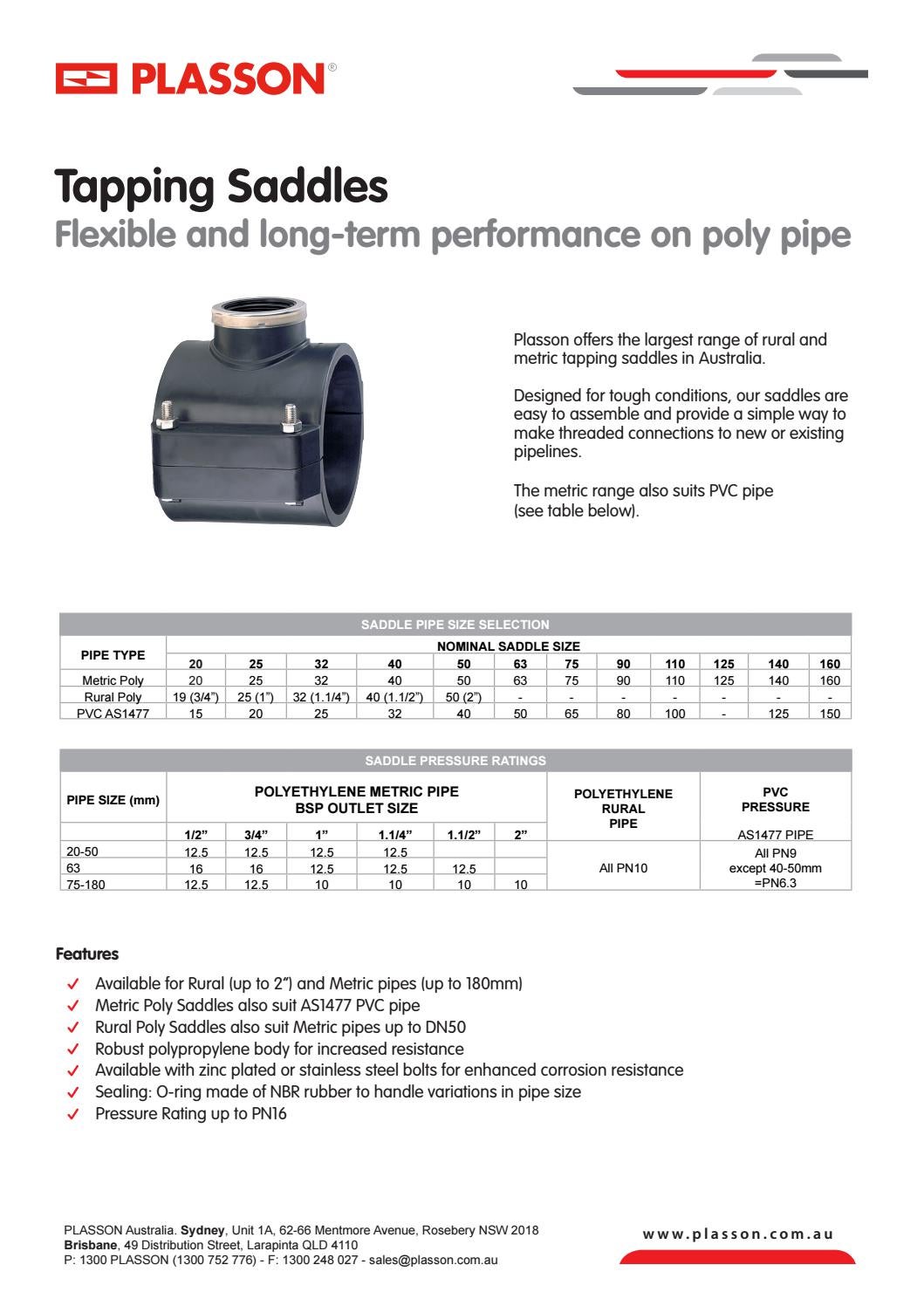 PLASSON Tapping Saddle Info Sheet by PLASSON Australia Issuu