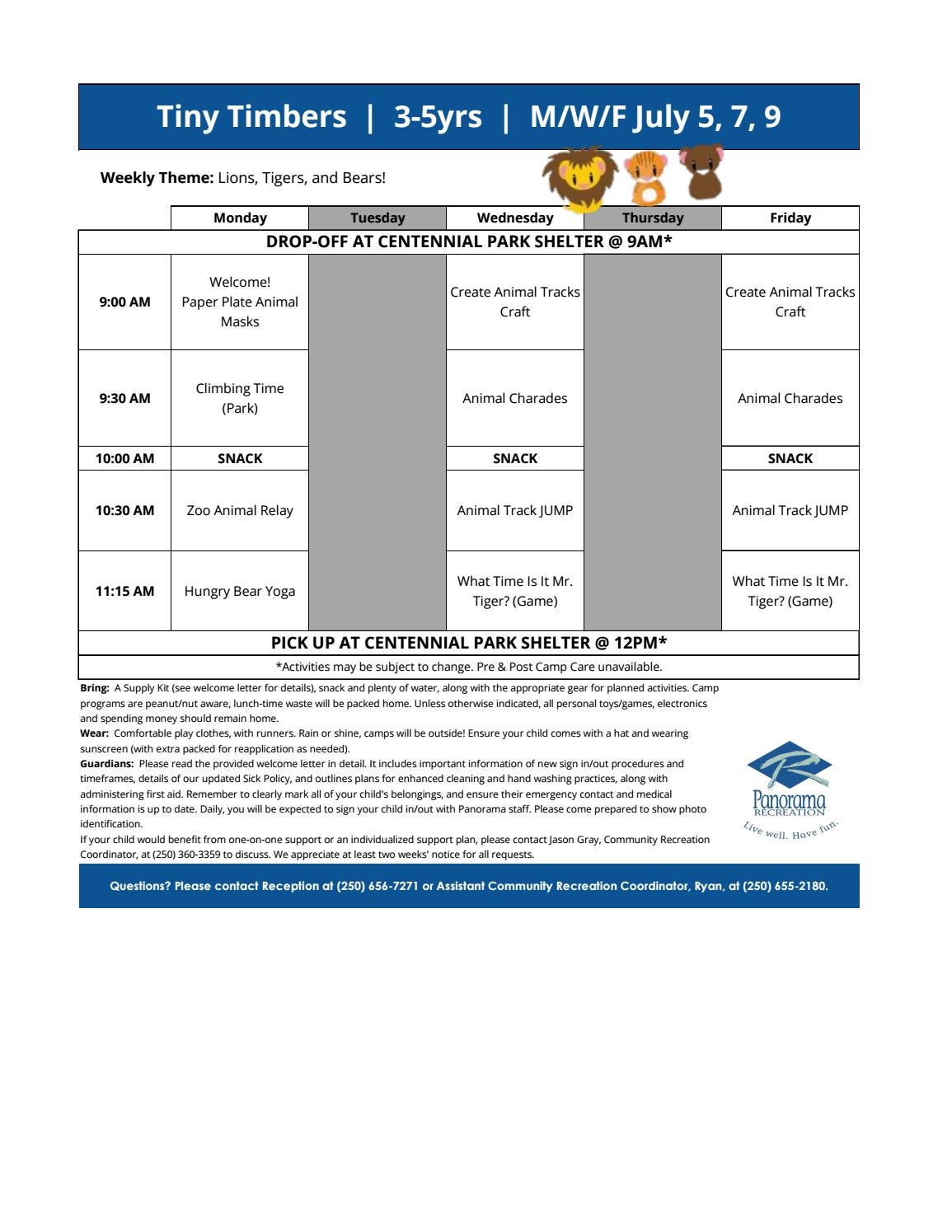 Tiny Timber Activity Schedules 2021 35yrs by Panorama Recreation Issuu