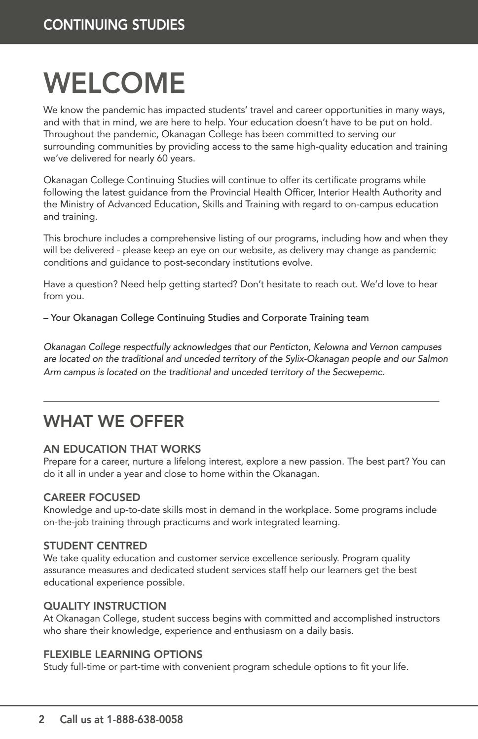 Okanagan College Continuing Studies Certificate Programs 2021/22 by