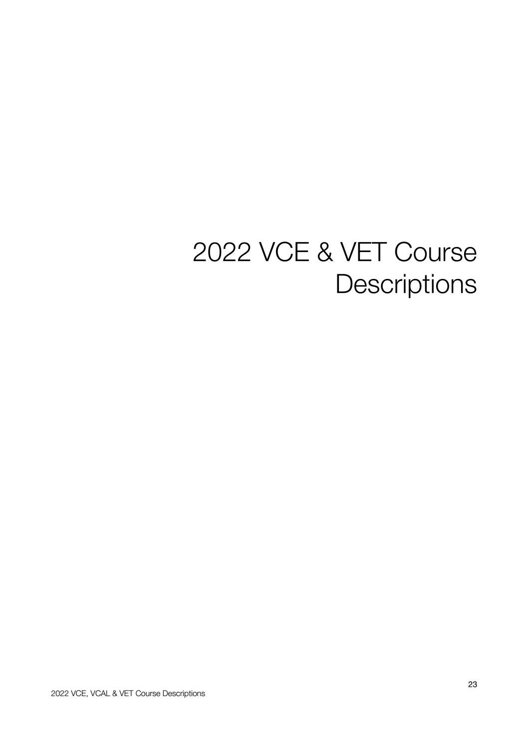 VCE VCAL VET 2022 Course Guide by Galen Catholic College Issuu