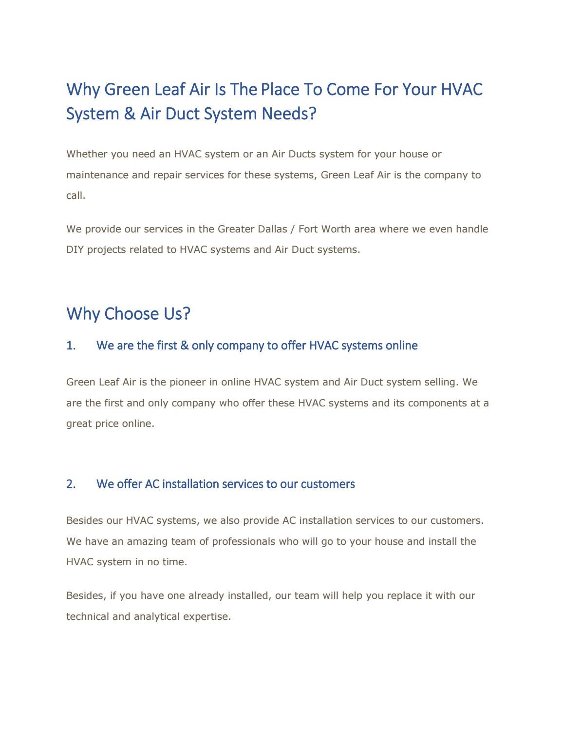 Why Green Leaf Air Is The Place To Come For Your HVAC System & Air Duct