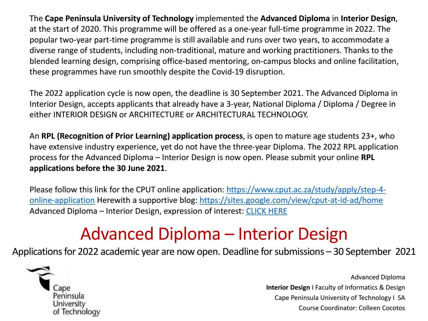 Advanced Diploma - Interior Design slide by Cape Peninsula University ...