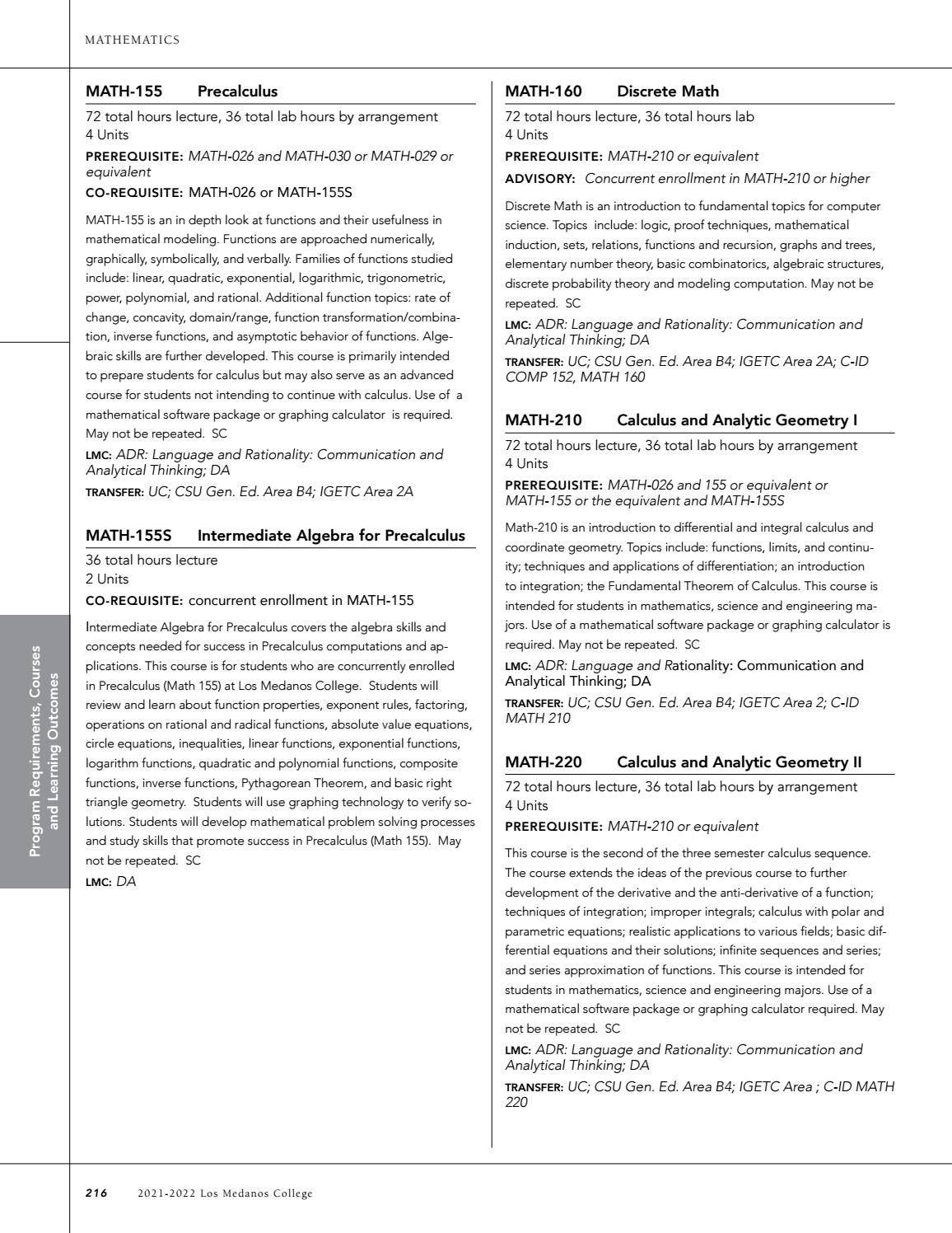 202122 Los Medanos College Catalog of Classes by Los Medanos College