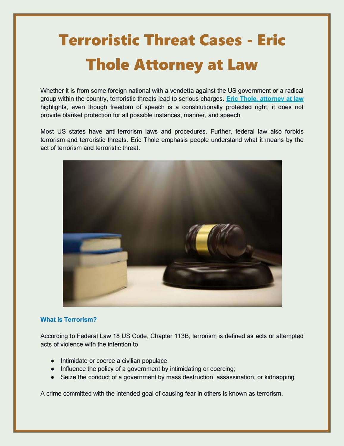 Terroristic Threat Cases - Eric Thole Attorney at 