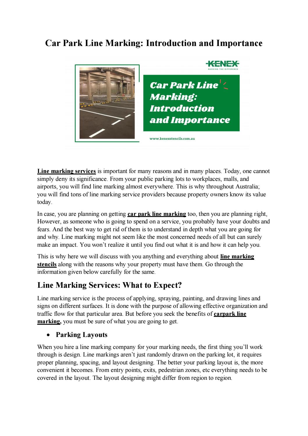 Introduction and Importance of Car Park Line Marking by Kenex Stencils ...