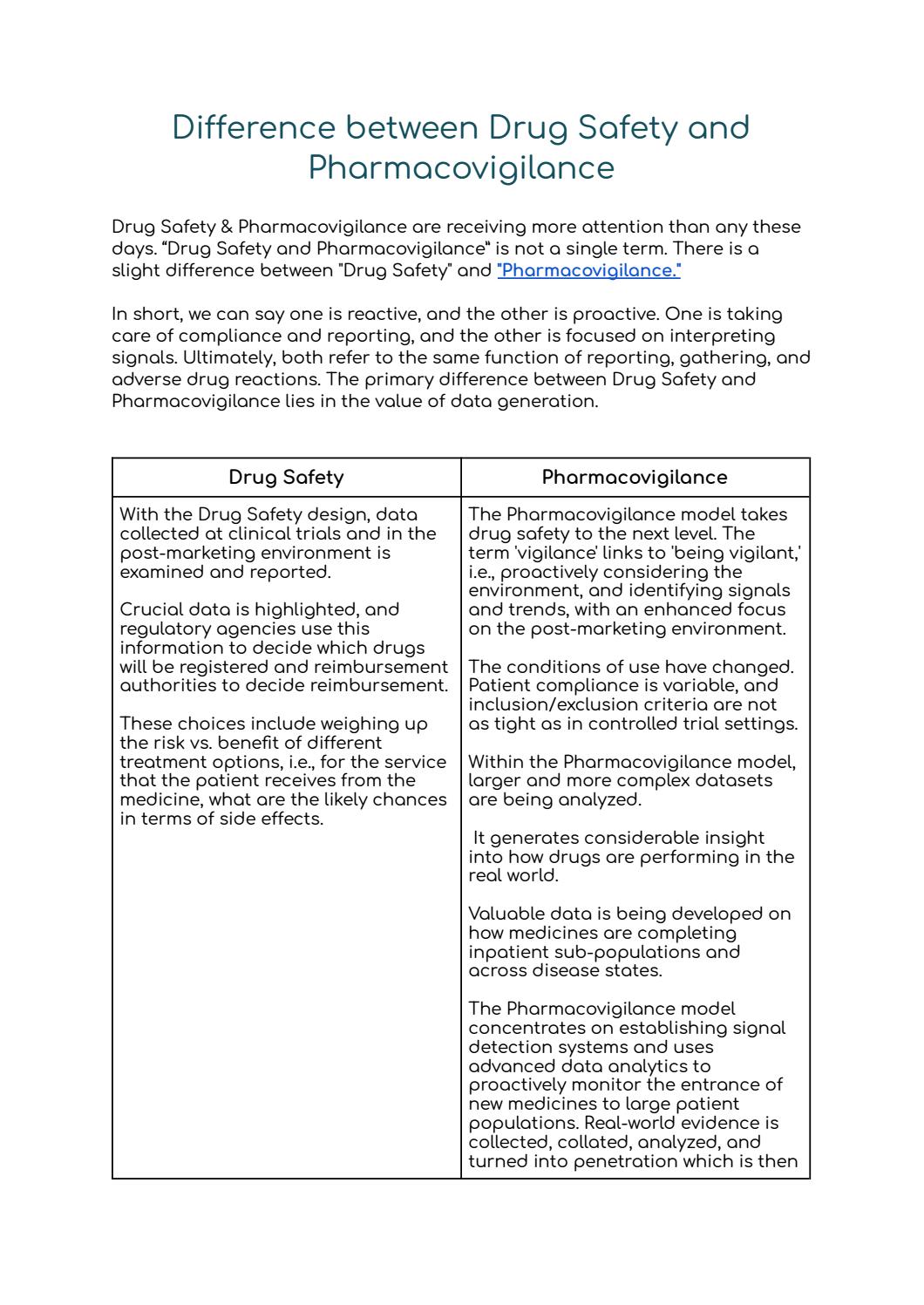 Difference between Drug Safety and Pharmacovigilance by Sollers Issuu