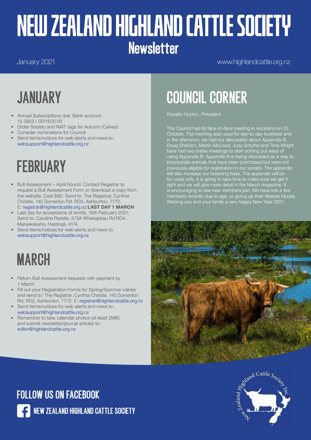 January 2021 NZHCS Newsletter by New Zealand Highland Cattle Society