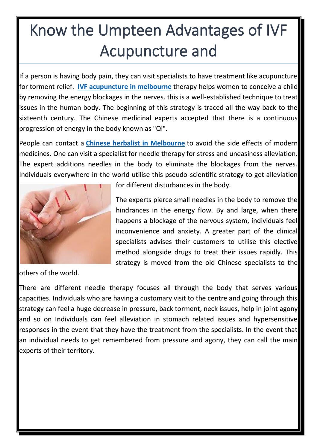 Know the Umpteen Advantages of IVF Acupuncture And by Pivotal Chinese