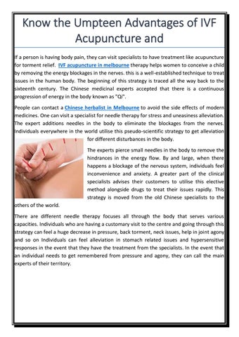 Know the Umpteen Advantages of IVF Acupuncture And by Pivotal Chinese