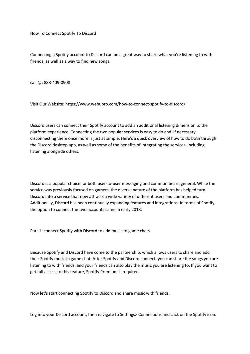 1 888 409 0908 How To Connect Spotify To Discord By Austin Roi Issuu 1-888-409-0908-how-to-connect-spotify-to-discord-by-austin-roi-issuu