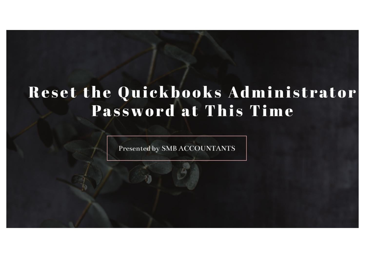 How To Reset the Quickbooks Administrator Password at This Time by SMB