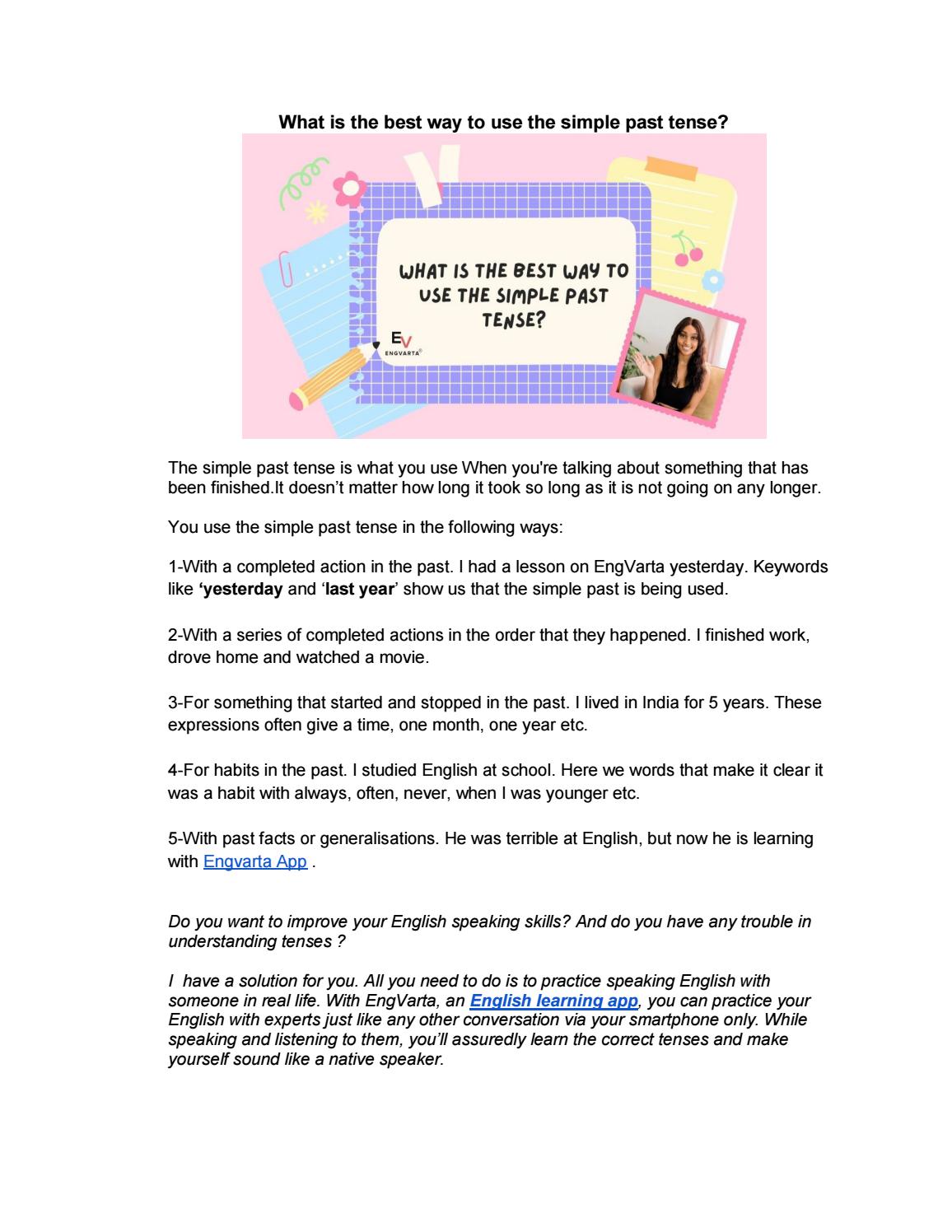 What is the best way to use the simple past tense? by EngVarta - Issuu