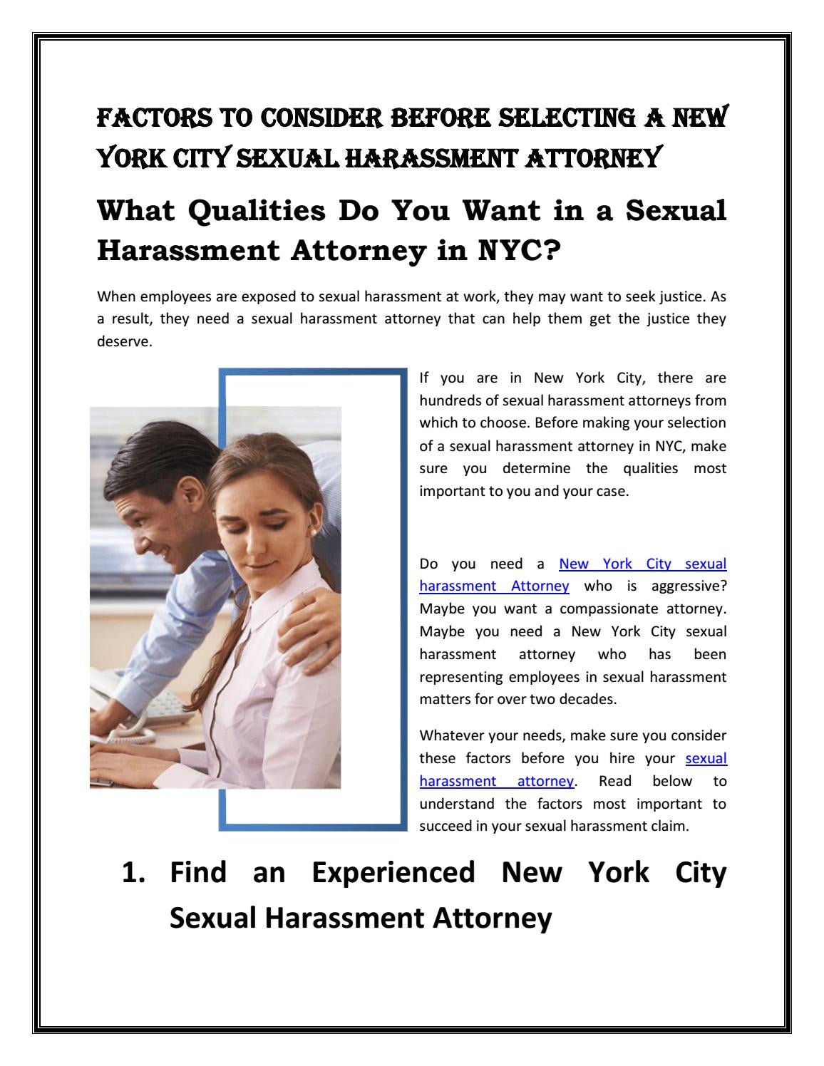 Factors to Consider before selecting a New York City Sexual Harassment ...
