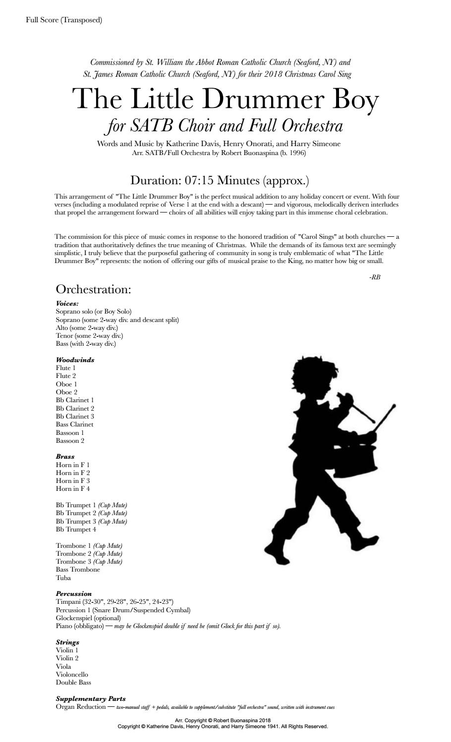 The Little Drummer Boy — for SATB Choir & Full Orchestra (Davis Onorati