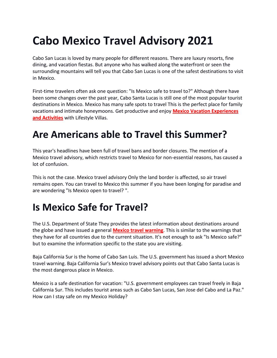 Cabo Mexico Travel Advisory 2021 by LifestyleVillasVacationRentals Issuu