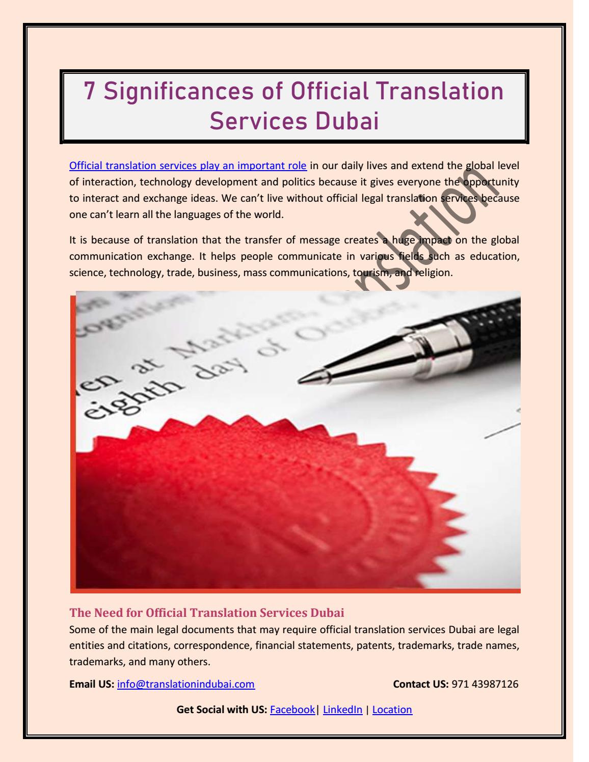 7 Significances of Official Translation Services Dubai by