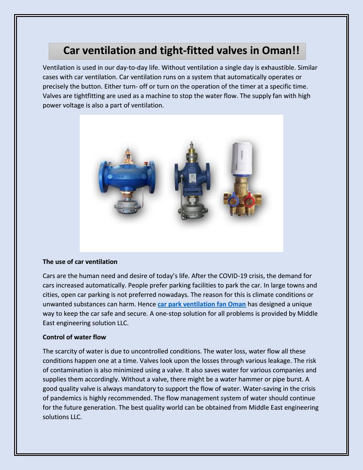 Car ventilation and tightfitted valves in Oman by mesmctoman Issuu