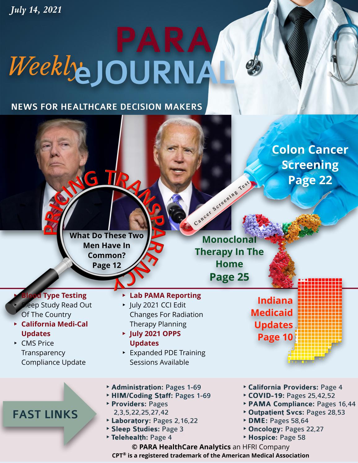PARA HealthCare Analytics Weekly EJournal July 14 2021 By CorroHealth 