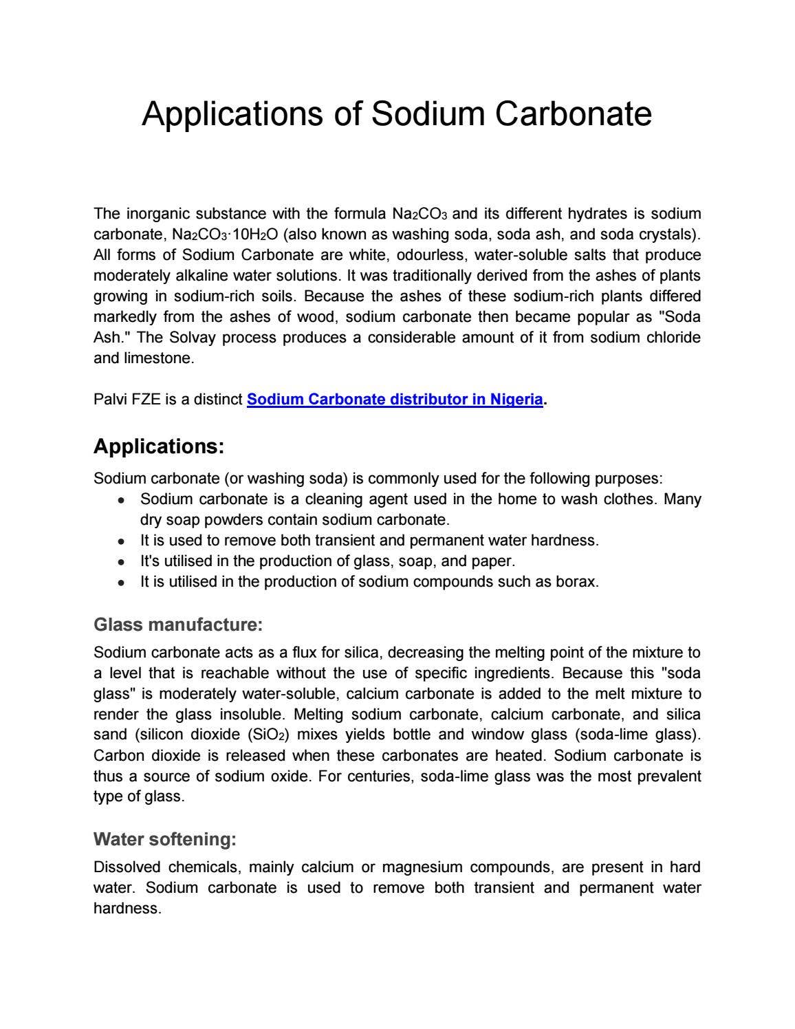Applications of Sodium Carbonate by Palvi Fze - Issuu
