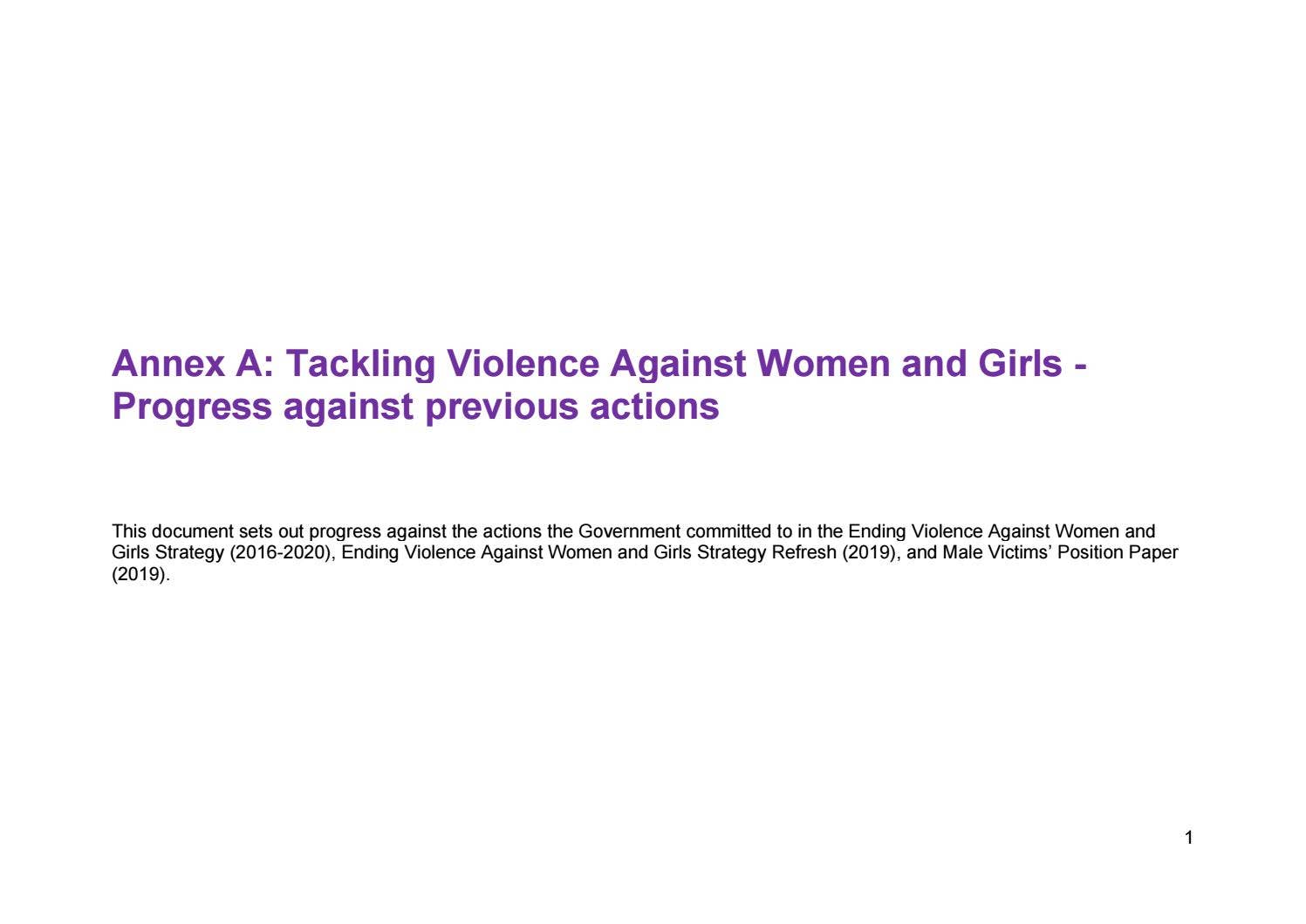 Annex A: Tackling Violence Against Women and Girls - Progress against ...