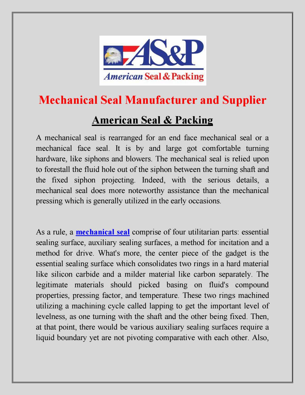 Mechanical Seal Distributor American Seal & Packing by Shaft Seals Issuu