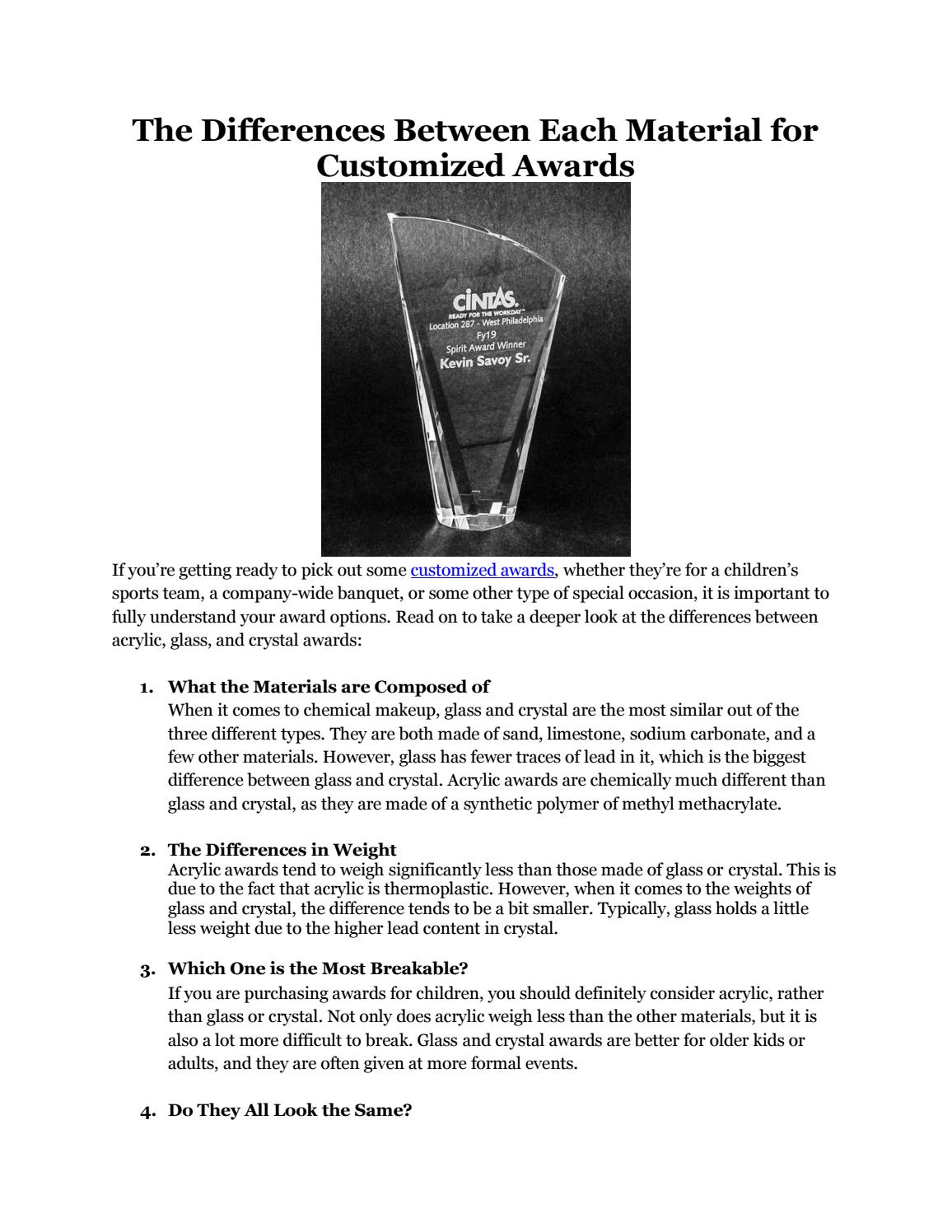 The Differences Between Each Material for Customized Awards by