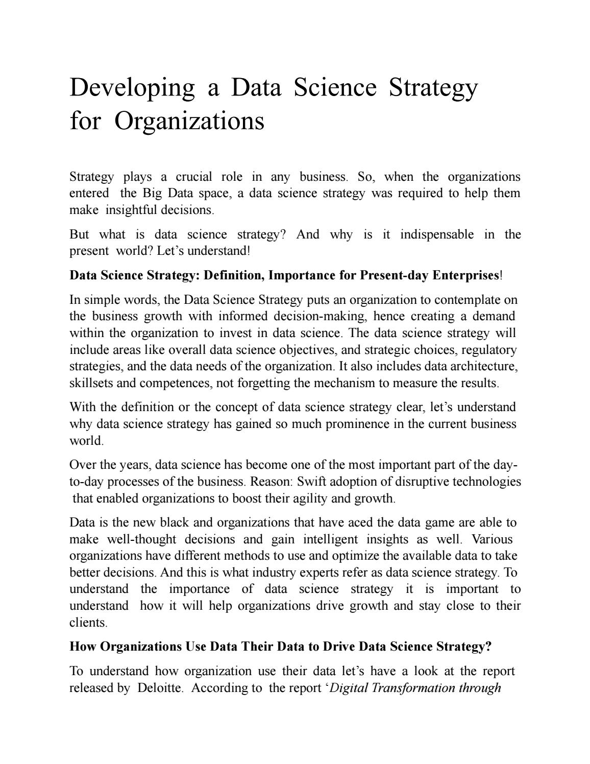 Developing a Data Science Strategy for Organizations by UNITED STATES