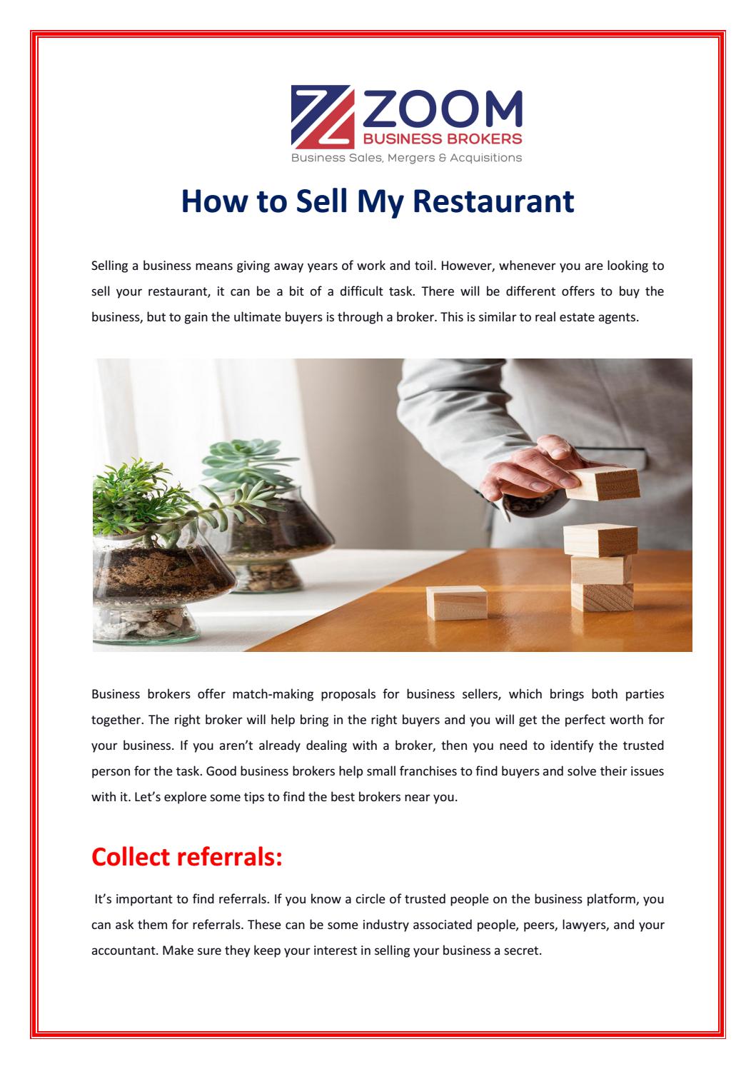 How to Sell My Restaurant by Zoombusiness brokers Issuu
