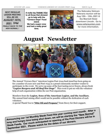 August News letter Ceresco Post 244 by kickcam Issuu