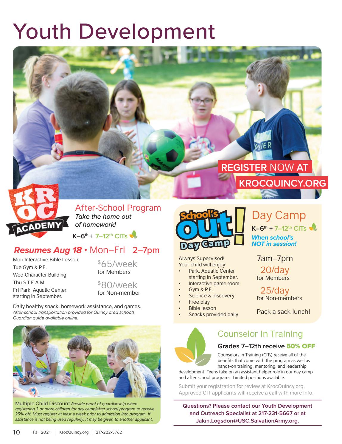 The Kroc Center 2021 Fall Program Guide Quincy, IL by Kroc Center