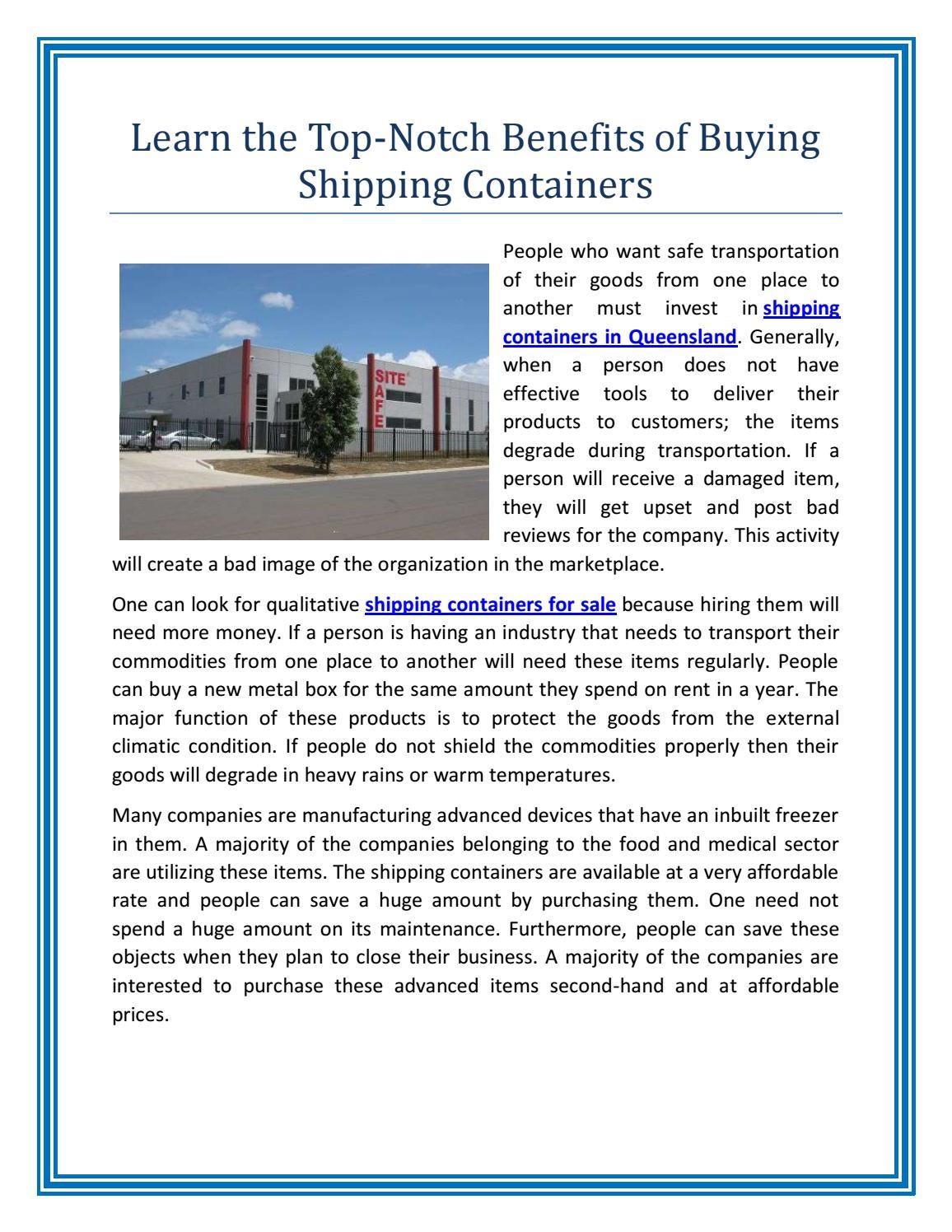 Learn the TopNotch Benefits of Buying Shipping Containers by Site Safe