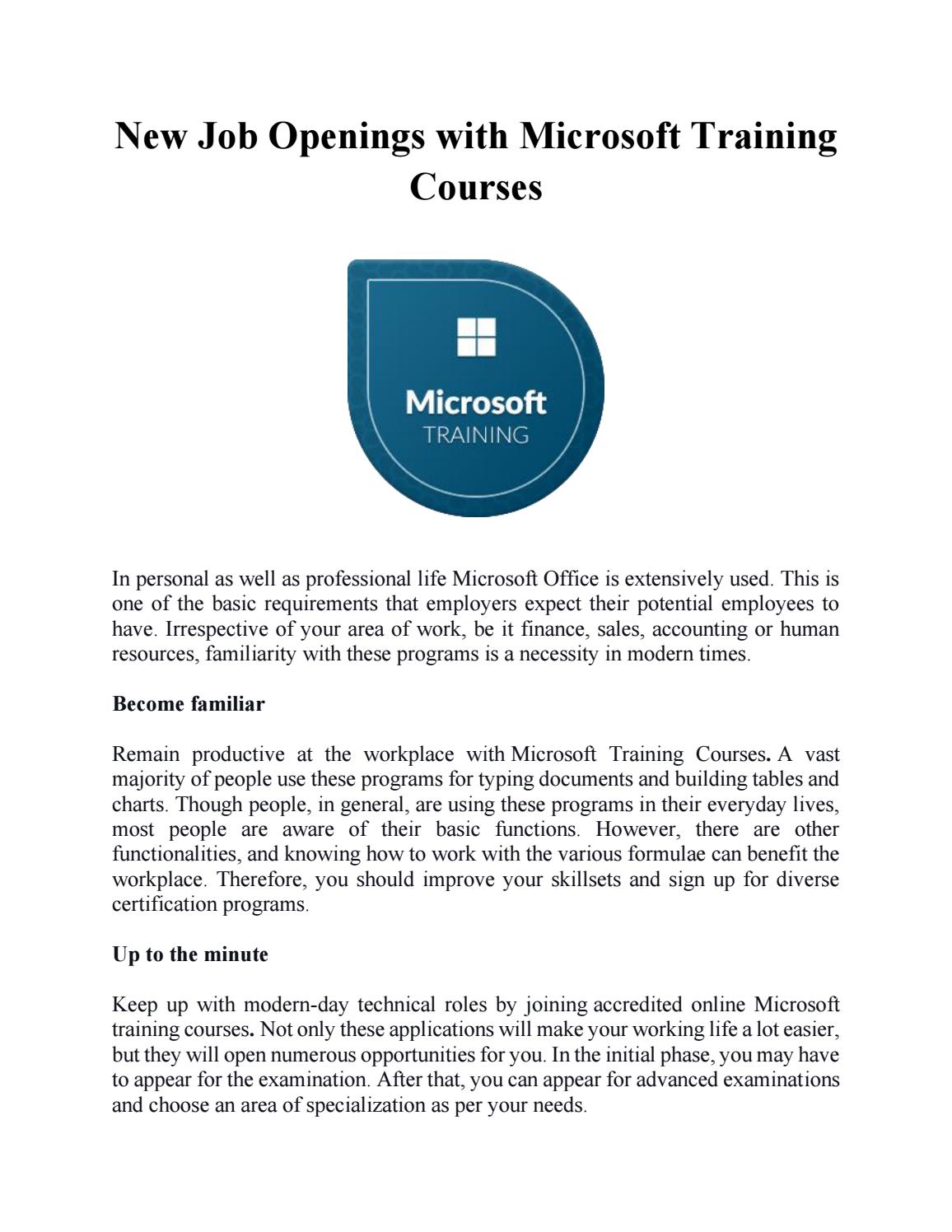 New Job Openings with Microsoft Training Courses by CTU Training